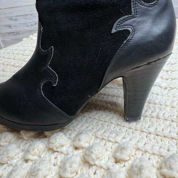 VINTAGE NEDWEST Women's Size 8 Slouchy Leather Heeled Cowgirl Boots Black Flames - Picture 12 of 14